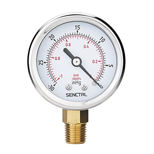 SENCTRL 30inHg Vacuum Pressure Gauge, 2" Dial, 1/4 NPT Lower Mount, Waterproof, Stainless Steel Case, for Tube Tester, HVAC, Pneumatic Air Compressor, Hand Pump, Valve Test - Image 1