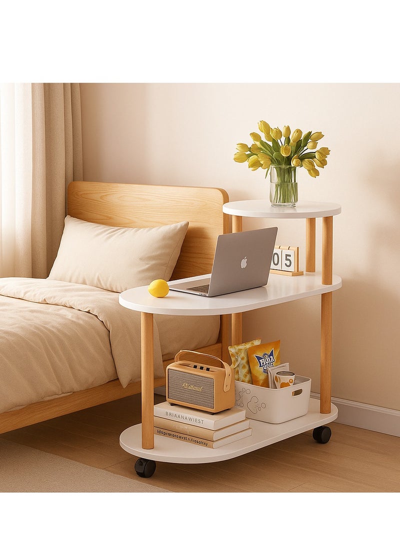 Y&D 3 TIer With roller Nordic Light Luxury Style Wood Classic Tea Side End Table Sofa Bedside Table for Small Spaces, Living Room Bedroom Office - Image 5