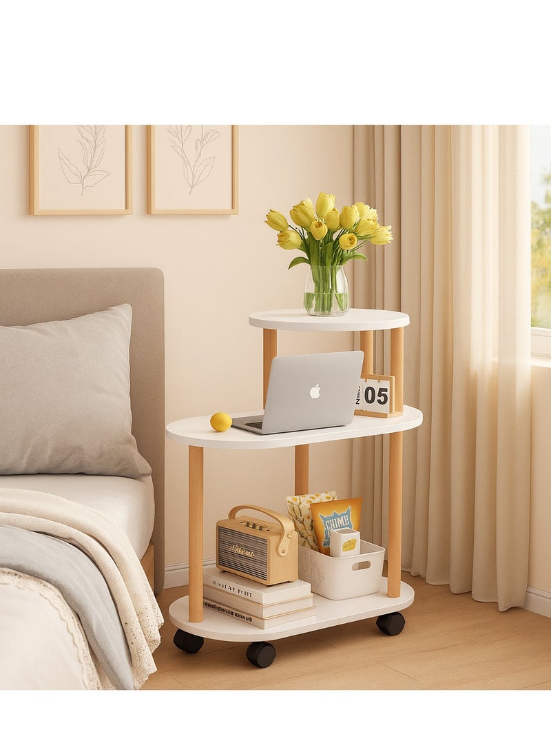Y&D 3 TIer With roller Nordic Light Luxury Style Wood Classic Tea Side End Table Sofa Bedside Table for Small Spaces, Living Room Bedroom Office - Image 2