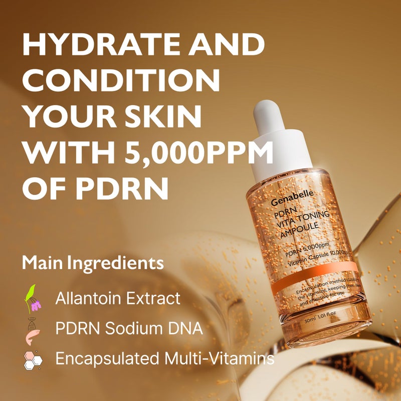 Genabelle PDRN Vita Toning Ampoule - Lightweight Glass Skin & Toning Ampoule with Vitamin B, C, E, PDRN, Serum for Blemishes, Fine Lines and Rough Skin Texture, 1.01 fl oz - Image 4