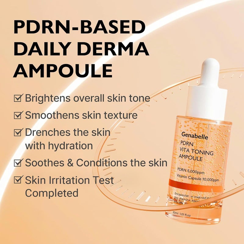 Genabelle PDRN Vita Toning Ampoule - Lightweight Glass Skin & Toning Ampoule with Vitamin B, C, E, PDRN, Serum for Blemishes, Fine Lines and Rough Skin Texture, 1.01 fl oz - Image 3