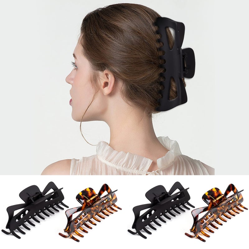 Antmoilios Extra Large Claw Clips for Thick Hair, 6.4 Inch Strong Hold Matte Jumbo Accessories for Women Long Curly Hair Cute Nonslip Big Jaw Clip French Giant Hair Clip 4 Pack (Black, Brown leopard) - Image 5