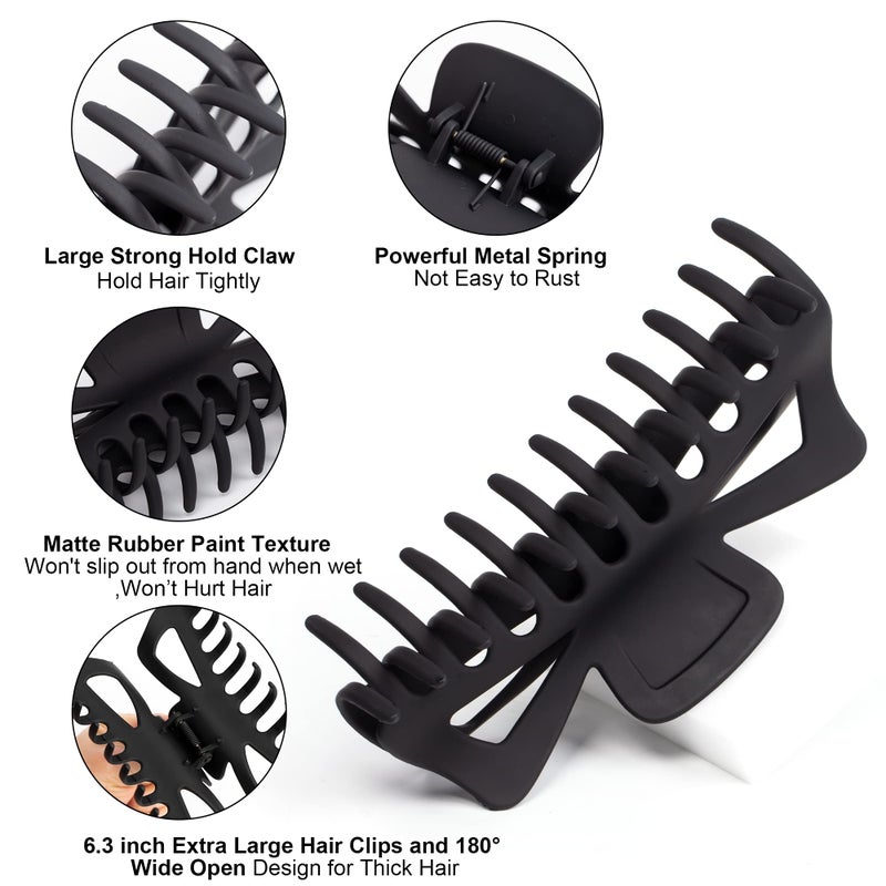 Antmoilios Extra Large Claw Clips for Thick Hair, 6.4 Inch Strong Hold Matte Jumbo Accessories for Women Long Curly Hair Cute Nonslip Big Jaw Clip French Giant Hair Clip 4 Pack (Black, Brown leopard) - Image 3