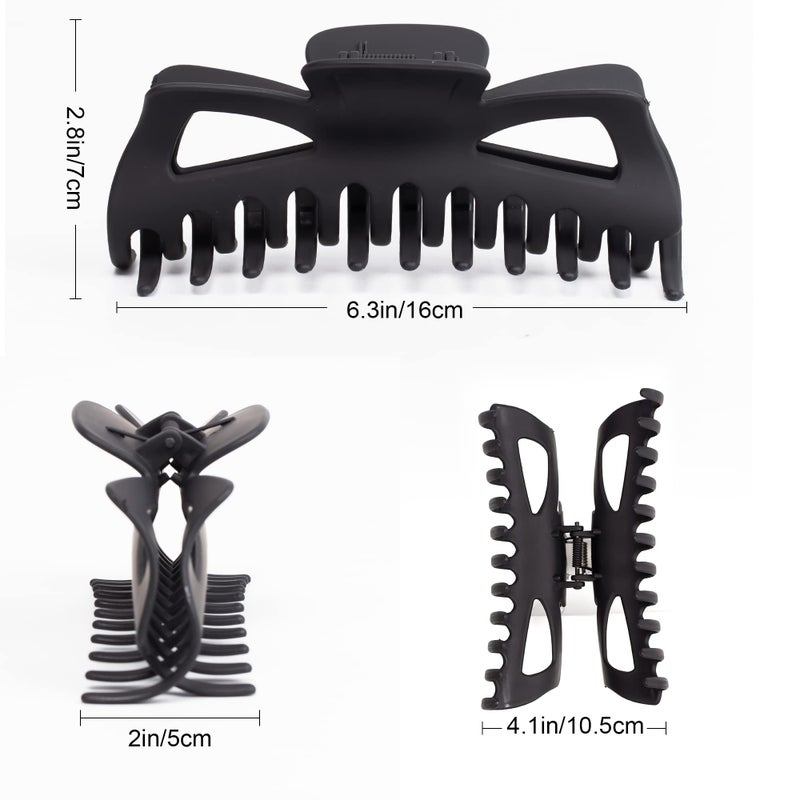Antmoilios Extra Large Claw Clips for Thick Hair, 6.4 Inch Strong Hold Matte Jumbo Accessories for Women Long Curly Hair Cute Nonslip Big Jaw Clip French Giant Hair Clip 4 Pack (Black, Brown leopard) - Image 2