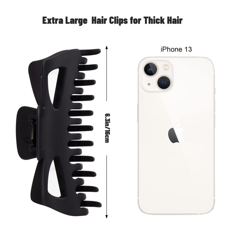 Antmoilios Extra Large Claw Clips for Thick Hair, 6.4 Inch Strong Hold Matte Jumbo Accessories for Women Long Curly Hair Cute Nonslip Big Jaw Clip French Giant Hair Clip 4 Pack (Black, Brown leopard) - Image 4