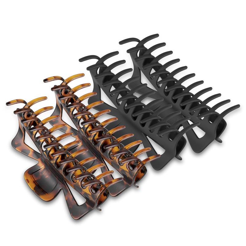 Antmoilios Extra Large Claw Clips for Thick Hair, 6.4 Inch Strong Hold Matte Jumbo Accessories for Women Long Curly Hair Cute Nonslip Big Jaw Clip French Giant Hair Clip 4 Pack (Black, Brown leopard) - Image 1