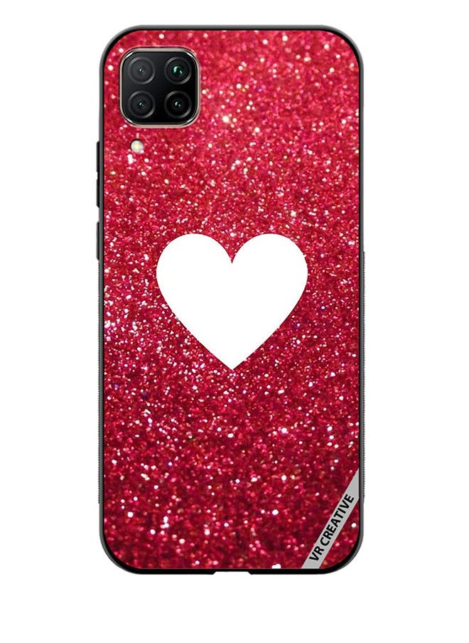 VR CREATIVE Protective Case Cover For Huawei Nova 7i/P40 Lite White Heart on Red Glitter Design Multicolour  - Image 1