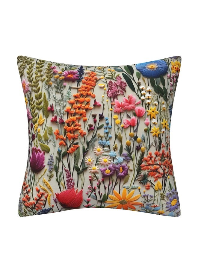 3D Faux Embroidery Print 45×45 cm Throw Pillow Cover, Boho Embroidered Floral Decorative Cushion Case, Spring Summer Home Room Couch Decor. - Image 2