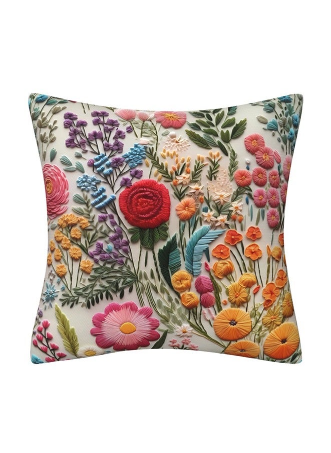 3D Faux Embroidery Print 45×45 cm Throw Pillow Cover, Boho Embroidered Floral Decorative Cushion Case, Spring Summer Home Room Couch Decor. - Image 5