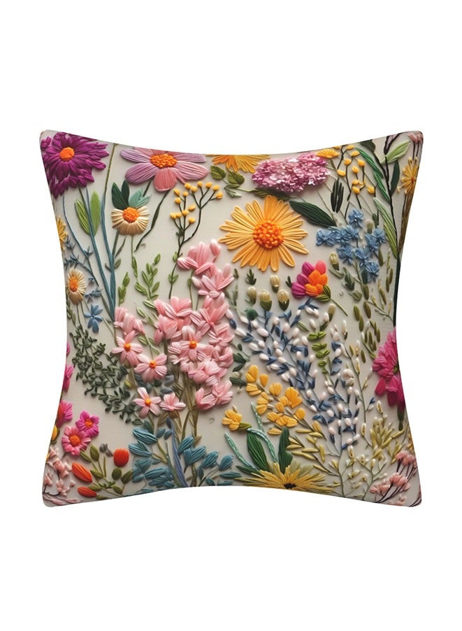 3D Faux Embroidery Print 45×45 cm Throw Pillow Cover, Boho Embroidered Floral Decorative Cushion Case, Spring Summer Home Room Couch Decor. - Image 4