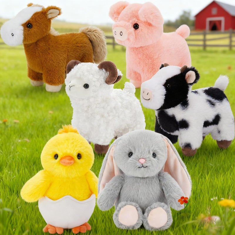 MaoGoLan 6-Pack Stuffed Farm Animal Bulk Plush Toys Set 10â€³ Soft Stuffed Animals for Kids, Girls - Party Decor, Centerpieces & Pretend Play, Thanksgiving, Christmas, Easter Gifts - Image 1