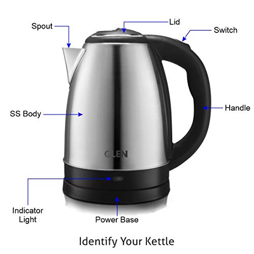 Glen 1350 Watt Electric Kettle Stainless Steel with 360° Rotational Base 1.8 L, Silver (9002) | 1 Year Warranty - Image 2