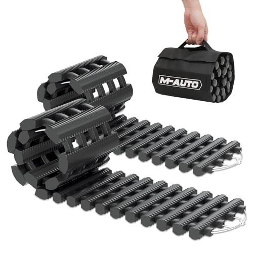 M-AUTO 2 Pack Tire Traction Mats for Snow Portable Recovery Tracks for Vehicle in Mud, Snow, Ice, and Sand, 32" Coilable Emergency Devices with Storage Bag, Load 7.7 Ton - Image 1