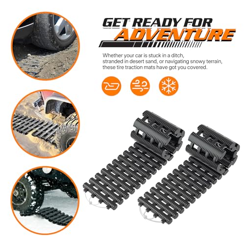 M-AUTO 2 Pack Tire Traction Mats for Snow Portable Recovery Tracks for Vehicle in Mud, Snow, Ice, and Sand, 32" Coilable Emergency Devices with Storage Bag, Load 7.7 Ton - Image 4