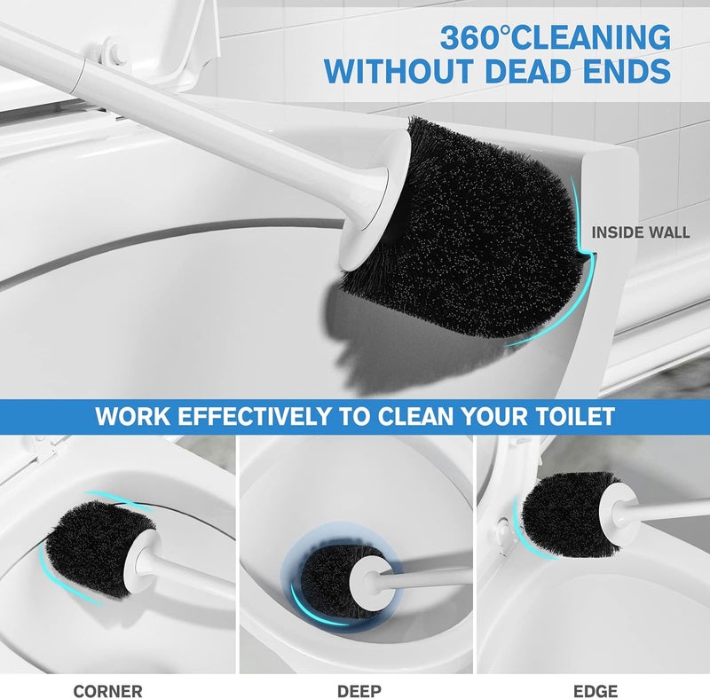 uptronic Toilet Brush and Holder 2 Pack, Toilet Brush with Ventilated Holder, Toilet Bowl Brush with Long and Large Handle for Bathroom-Toilet-Cleaning-Bristles-Comfortable - Image 3