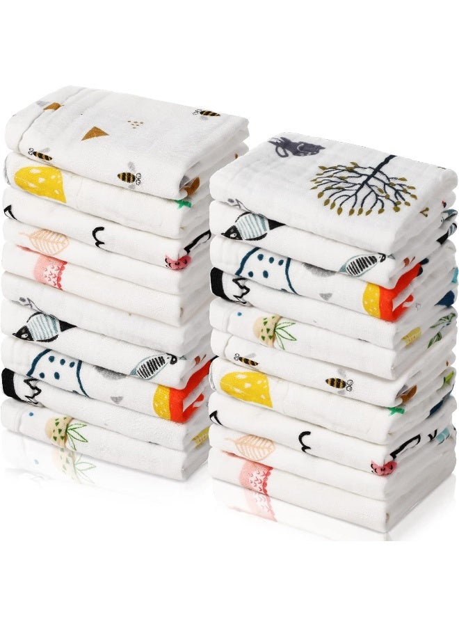 Chumia 20 Pack Baby Muslin Washcloths Cotton Face Towels 6 Layer Baby Wash Cloths with Sensitive Skin Baby Bath Towel Great for Baby Toddler Kids 10 x 10 Inch - Image 1