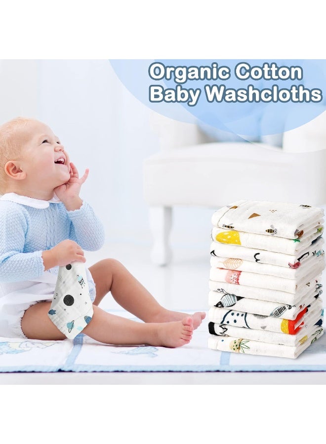 Chumia 20 Pack Baby Muslin Washcloths Cotton Face Towels 6 Layer Baby Wash Cloths with Sensitive Skin Baby Bath Towel Great for Baby Toddler Kids 10 x 10 Inch - Image 5