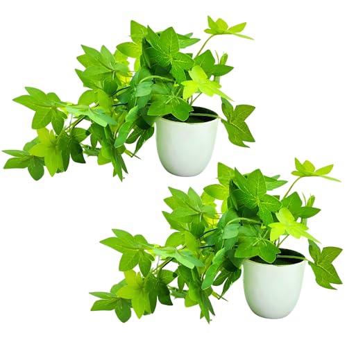 fancymart Plastic Artificial Plant Maple Leaves Falling in Pot, Home and Office Decor Item for Desk & Wall Shelves, Green - Image 3