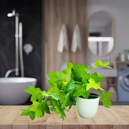 fancymart Plastic Artificial Plant Maple Leaves Falling in Pot, Home and Office Decor Item for Desk & Wall Shelves, Green - Image 4