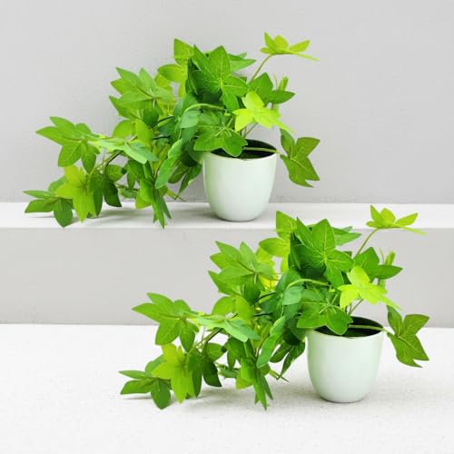 fancymart Plastic Artificial Plant Maple Leaves Falling in Pot, Home and Office Decor Item for Desk & Wall Shelves, Green - Image 1