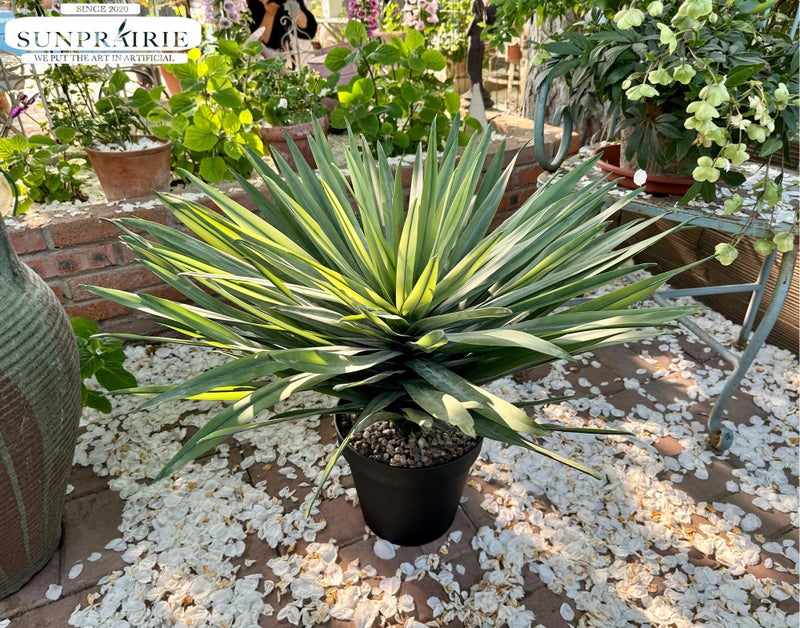 SUNPRAIRIE 27 inches Tall Artificial Agave Plant in Black Pot with Real Stone Pebbles, 126 Realistic Leaves. Large Faux Plants Indoor and Outdoor. - Image 3