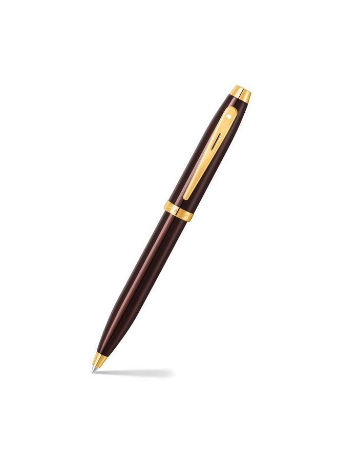 شيفر قلم حبر جاف Sheaffer Gift 100 9370 بلون بني القهوة اللامع مع حواف ذهبية من مادة PVD | قلم حبر جاف بلون بني القهوة | مجموعة هدايا أقلام فاخرة  - Image 1
