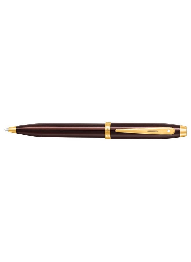 شيفر قلم حبر جاف Sheaffer Gift 100 9370 بلون بني القهوة اللامع مع حواف ذهبية من مادة PVD | قلم حبر جاف بلون بني القهوة | مجموعة هدايا أقلام فاخرة  - Image 2
