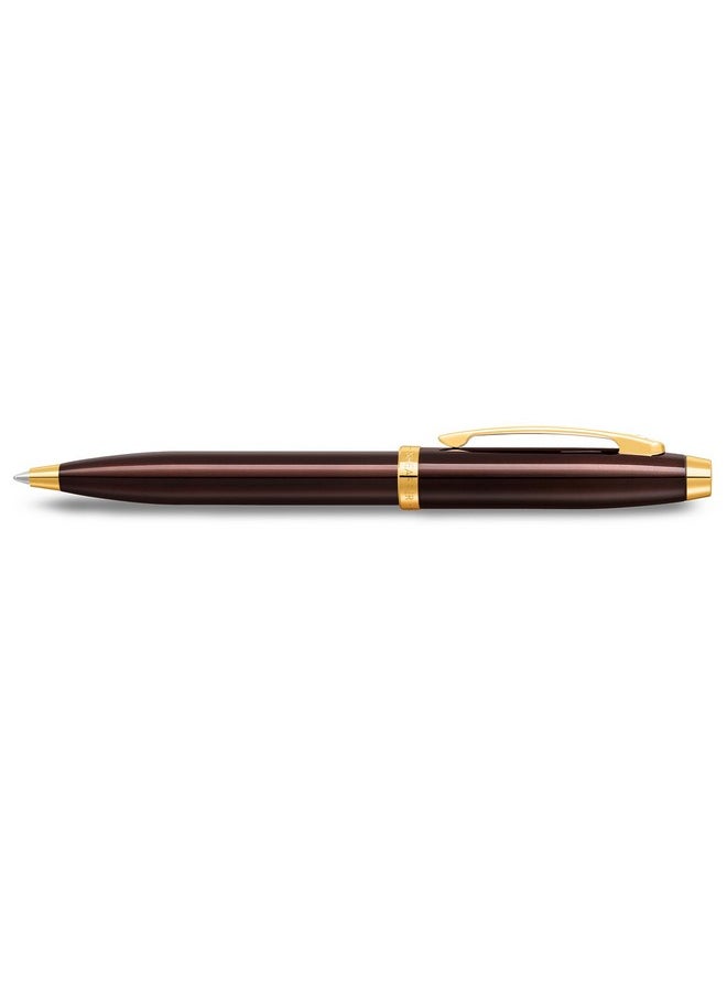 شيفر قلم حبر جاف Sheaffer Gift 100 9370 بلون بني القهوة اللامع مع حواف ذهبية من مادة PVD | قلم حبر جاف بلون بني القهوة | مجموعة هدايا أقلام فاخرة  - Image 5