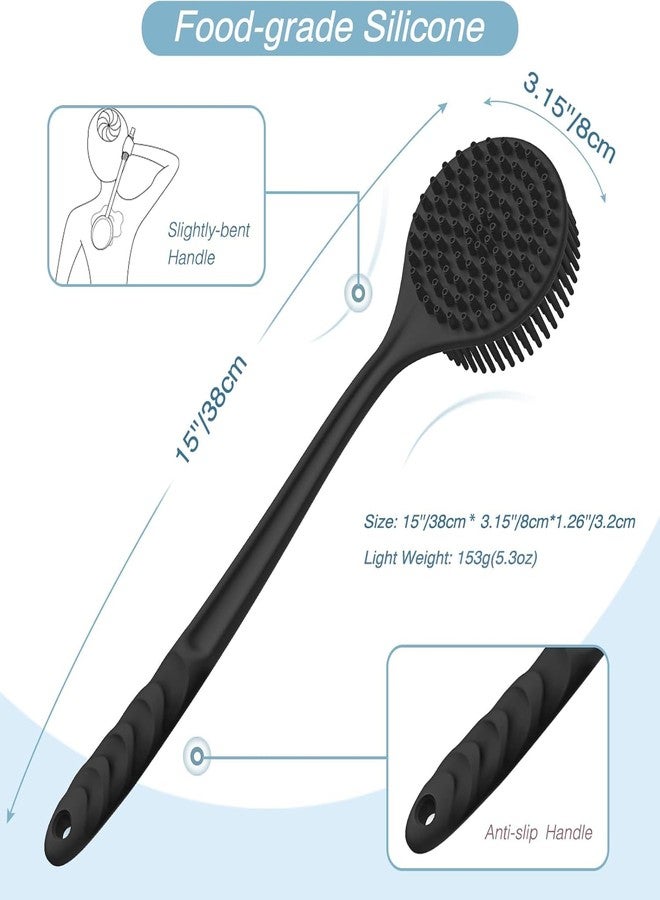 KROYWEN 2in1 Soft Silicone Body Scrubber Bath Brush & Scalp Massager for Hair + Back Scrubber LongHandle Bath Brush+ Face Scrubber Brush, Combination Combo| BPA-Free| for Men and Women(Free Hook 2pic) - Image 2