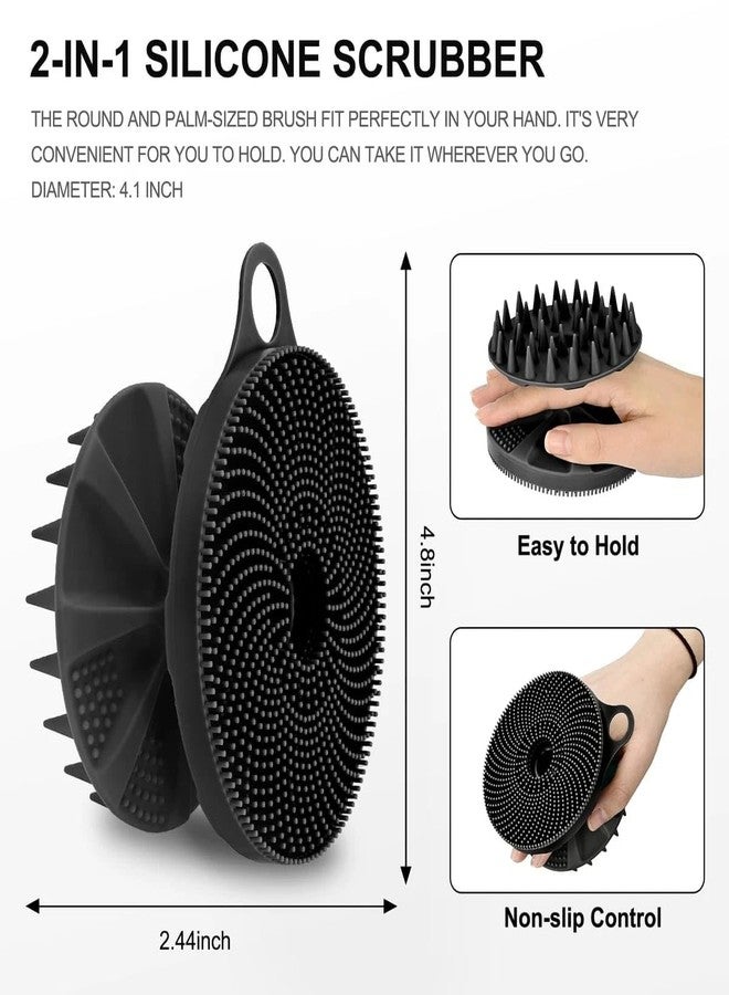 KROYWEN 2in1 Soft Silicone Body Scrubber Bath Brush & Scalp Massager for Hair + Back Scrubber LongHandle Bath Brush+ Face Scrubber Brush, Combination Combo| BPA-Free| for Men and Women(Free Hook 2pic) - Image 4