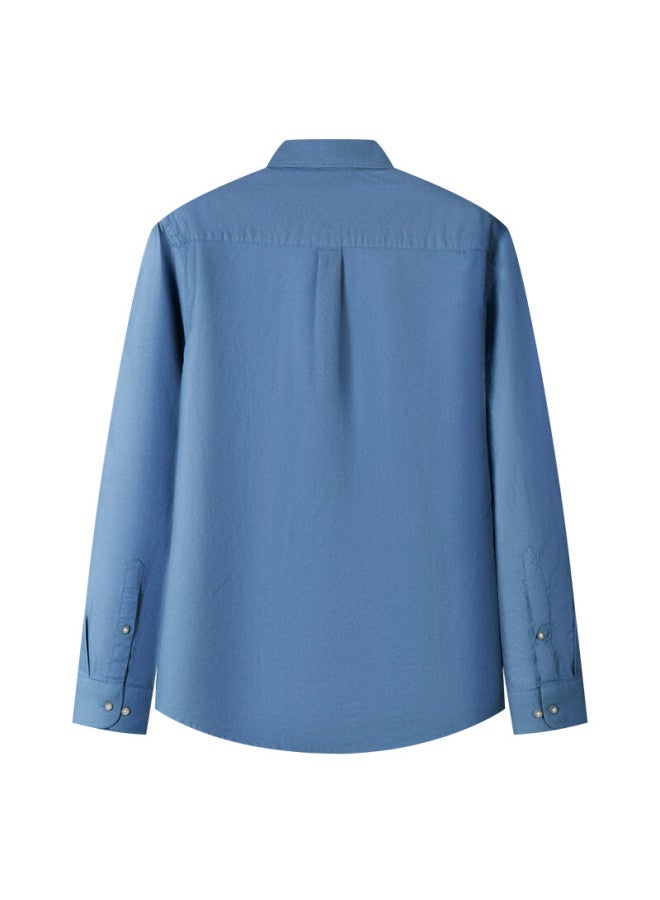 Limeng Pure Cotton Long-sleeve Shirt For Men, Solid Color All-cotton Oxford Cloth Casual Shirt, Plus Size, Gray-blue, Size 41 - Image 1