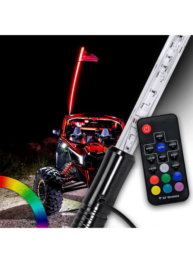 ONLINE LED STORE OLS 3ft Whip Lights w/Flag [21 Modes] [20 Colors] [Wireless Remote] [Weatherproof] Lighted Antenna Whips - Accessories for ATV Polaris RZR 4 Wheeler - Image 1
