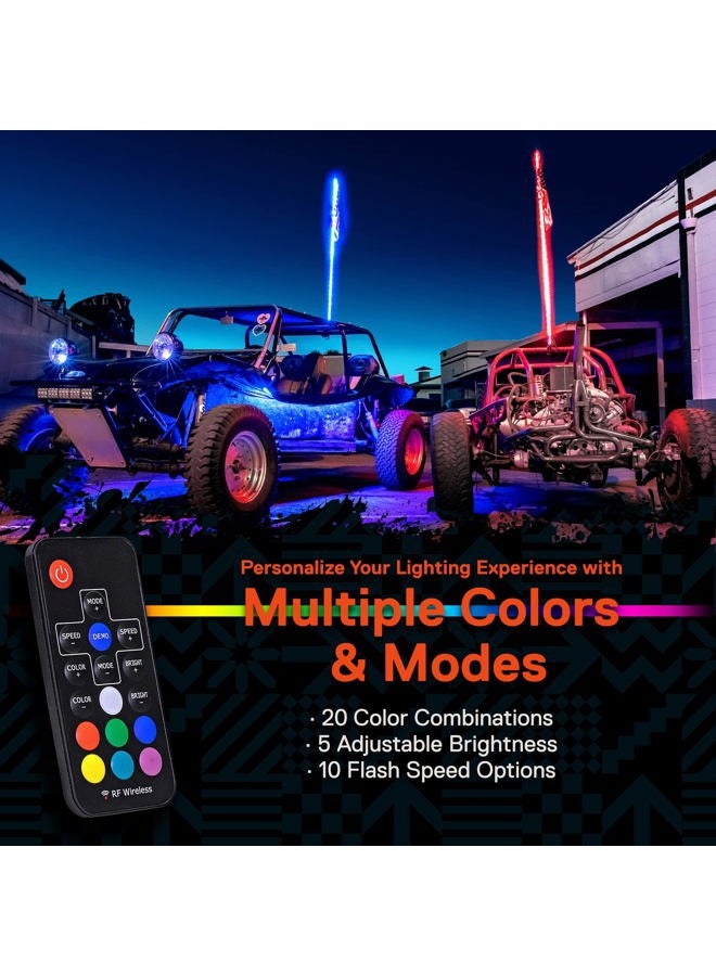 ONLINE LED STORE OLS 3ft Whip Lights w/Flag [21 Modes] [20 Colors] [Wireless Remote] [Weatherproof] Lighted Antenna Whips - Accessories for ATV Polaris RZR 4 Wheeler - Image 2