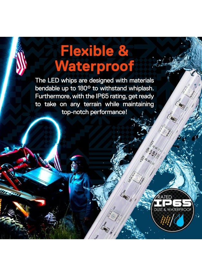 ONLINE LED STORE OLS 3ft Whip Lights w/Flag [21 Modes] [20 Colors] [Wireless Remote] [Weatherproof] Lighted Antenna Whips - Accessories for ATV Polaris RZR 4 Wheeler - Image 4