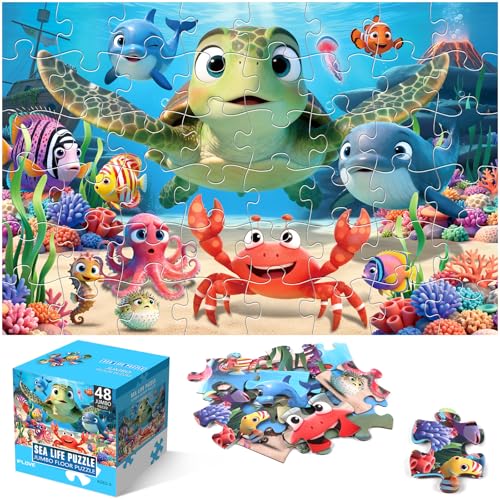 IFLOVE Jumbo Floor Puzzle for Kids48 Piece Animal Large Jigsaw PuzzlesLearning Educational Toys for Toddlers Ages 35Sea Turtle Puzzle Children Easter Gift for Boy Girl Ages 48 - Image 1