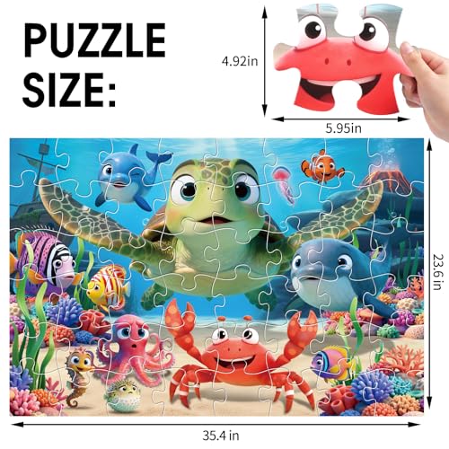 IFLOVE Jumbo Floor Puzzle for Kids48 Piece Animal Large Jigsaw PuzzlesLearning Educational Toys for Toddlers Ages 35Sea Turtle Puzzle Children Easter Gift for Boy Girl Ages 48 - Image 5