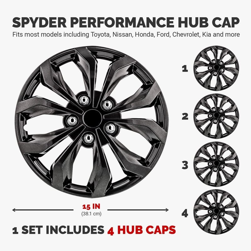 Pilot Automotive WH555-15GM-B 15 Inch Universal Fit Spyder Wheel Cover Set of 4 - Gunmetal Grey - Image 3