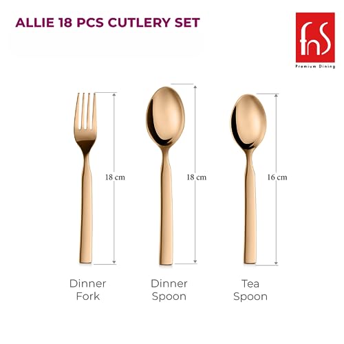 FnS Allie 18 pcs Stainless Steel Rose Gold Cutlery Set (6 Dinner Spoon, 6 Dinner Forks, 6 Teaspoon) - Image 4