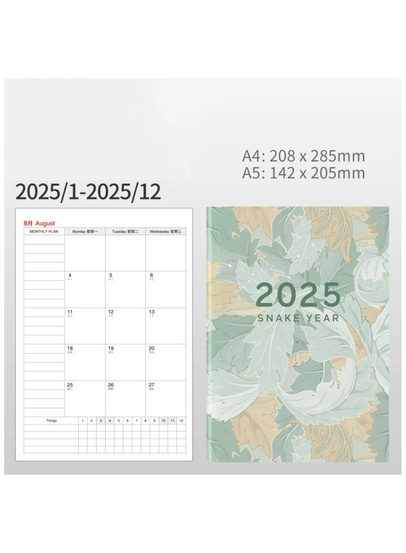 2025 Planner Notebook 365 Days Calendar Agenda Planner A5 Diary Notepad Weekly Goal Habit TrackerSchedules Organizer (Chiba Green) - Image 1