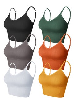 6 Pieces Sleep Bra Bralettes for Women with Support Crop Tank Top Cami Bra Padded Bralettes with Adjustable Straps (One Size)