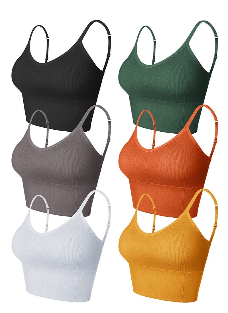 KASTWAVE - 6 Pieces Sleep Bra Bralettes for Women with Support Crop Tank Top Cami Bra Padded Bralettes with Adjustable Straps (One Size) - Image 1