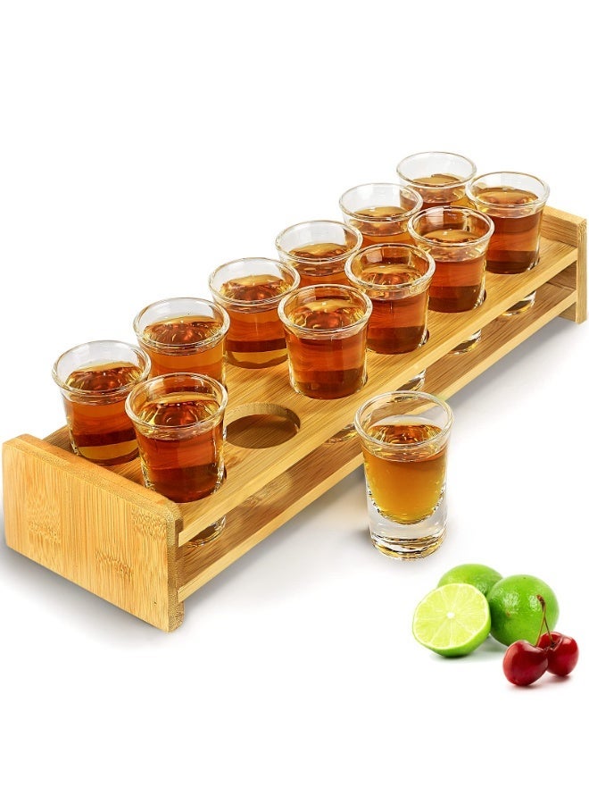 Shot Glasses Set 12pcs 30ml/1oz Shot Glass Tray Holder Organizer Straight Thick Base Clear Whiskey Tequila Glass Cups for Liqueurs Party Club Home Bar Drinking (Set of 12) - Image 1