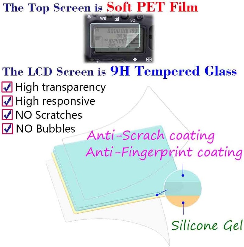 ULBTER Screen Protector for Nikon D850 Top PET + LCD Glass Camera [2+2Pack], 0.3mm 9H Hardness Tempered Glass Screen Saver Anti-Scrach Anti-Fingerprint Anti-Bubble Anti-Water Anti-Dust - Image 2