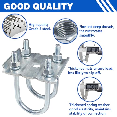 GREPSPUD 1Set Trailer U Bolt Kit for 3500 lbs 2-3/8" Round Axle, 6-1/4" Long, 1/2” Diameter, Trailer Axle U Bolts Leaf Spring U-Bolt Kits for 3,500lbs Spindle - Image 4