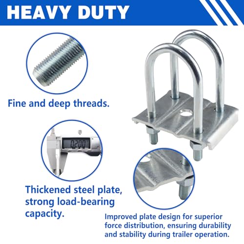 GREPSPUD 1Set Trailer U Bolt Kit for 3500 lbs 2-3/8" Round Axle, 6-1/4" Long, 1/2” Diameter, Trailer Axle U Bolts Leaf Spring U-Bolt Kits for 3,500lbs Spindle - Image 5