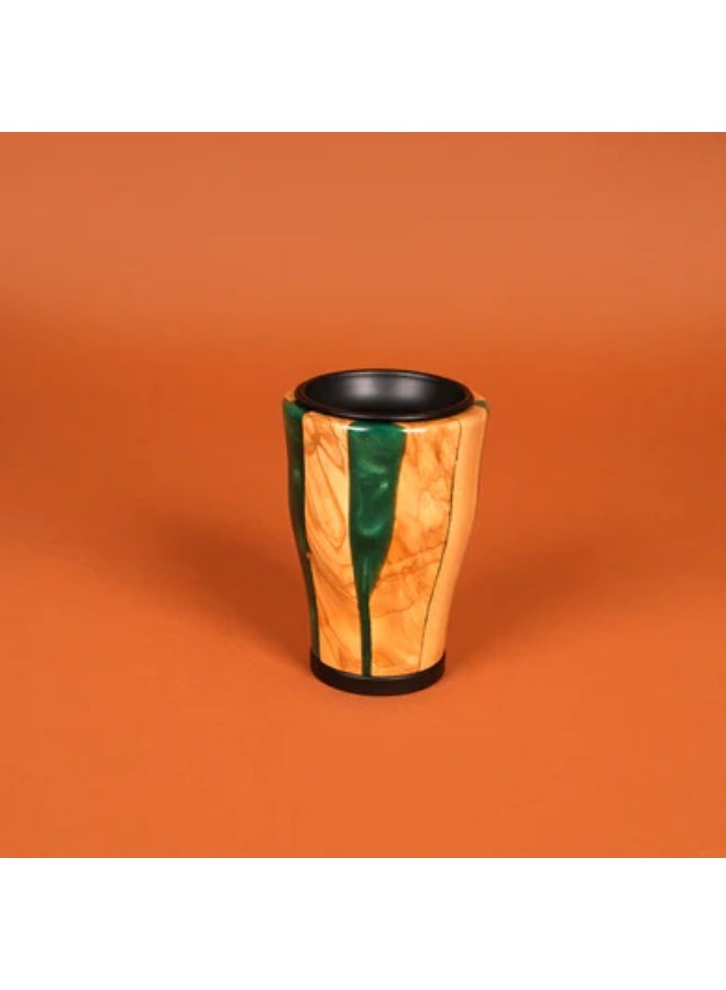 DIVA LADY Small Green Resin & Premium Wood Incense Burner with Black Metal Base and Lid – 12 cm ✨ - Image 3