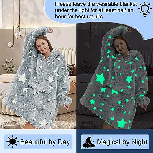 Fiosnow Glow in the Dark Star Blanket Hoodies for Women and Men Adult Oversize Wearable Blanket Hoodies for Soft and Warm - Image 3