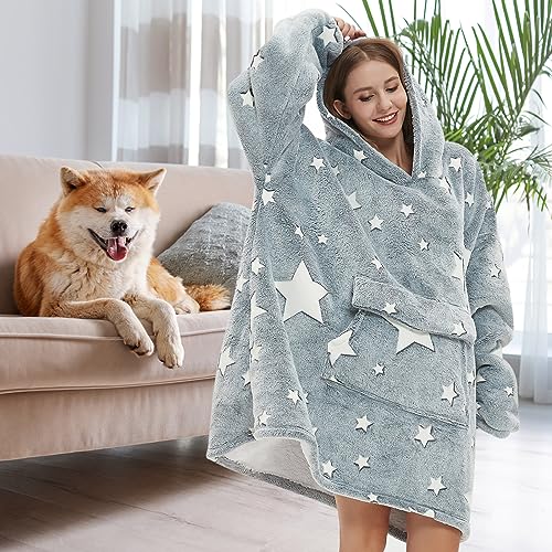 Fiosnow Glow in the Dark Star Blanket Hoodies for Women and Men Adult Oversize Wearable Blanket Hoodies for Soft and Warm - Image 2