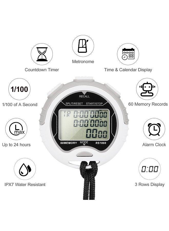 Professional Digital Stopwatch Timer Waterproof Digital Handheld LCD Timer Chronograph Sports Counter with Strap for Swimming Running Football Training