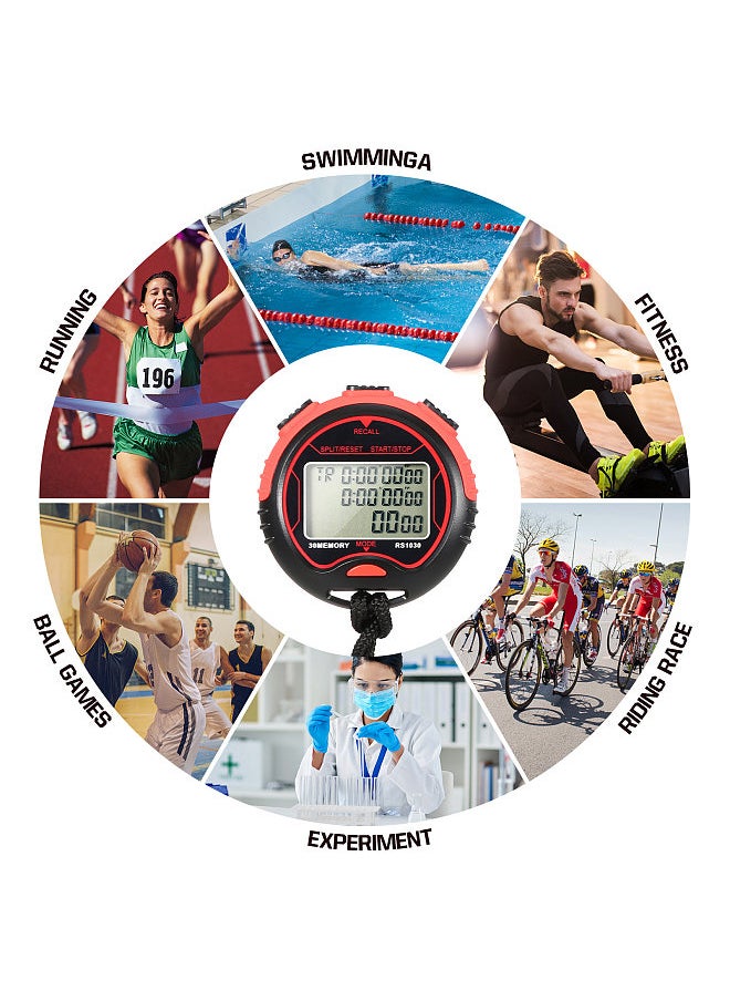 Professional Digital Stopwatch Timer Waterproof Digital Handheld LCD Timer Chronograph Sports Counter with Strap for Swimming Running Football Training